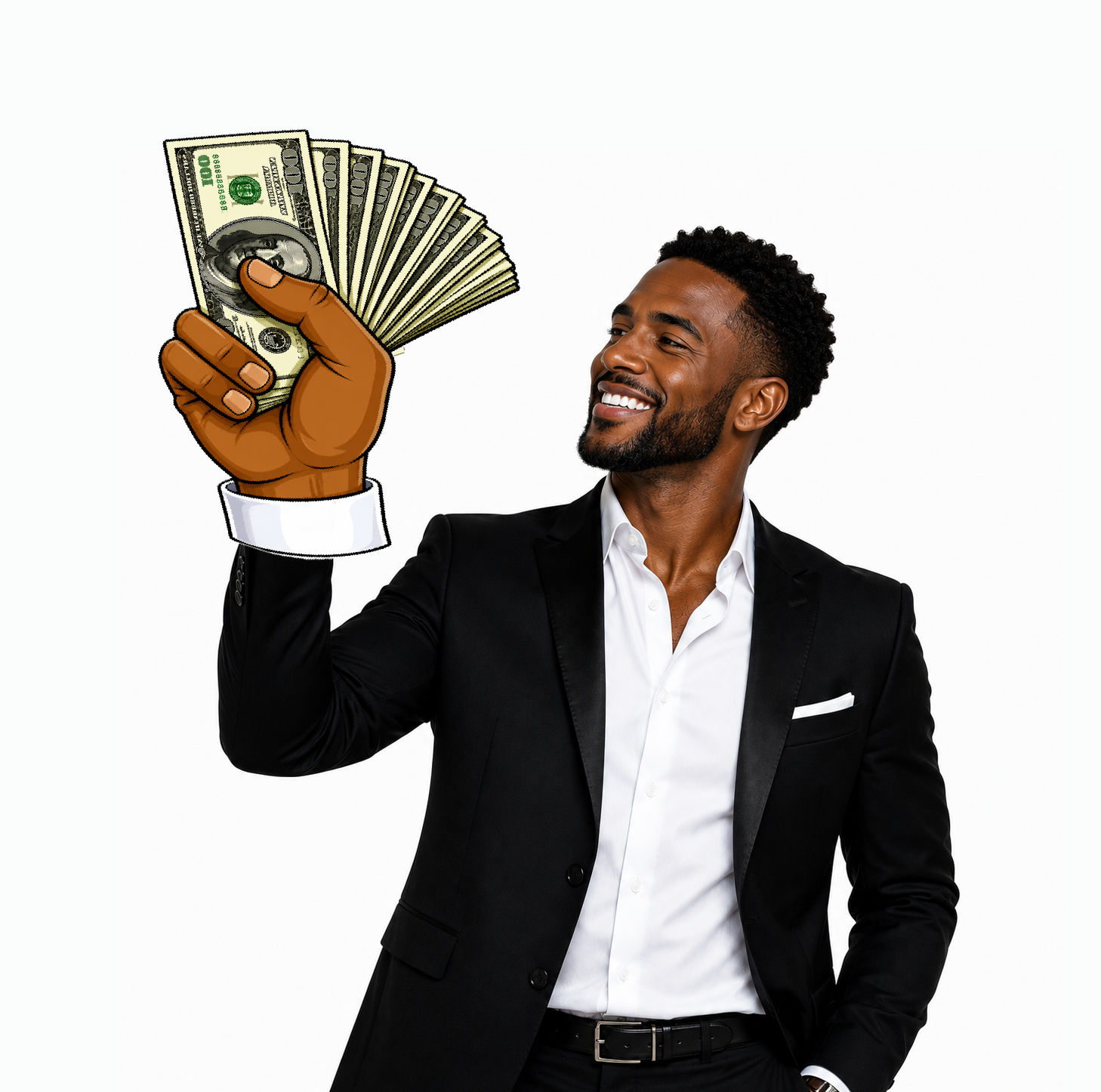  Oversized Money Hand Photo Booth Prop with Pop Socket. Durable 6mm PVC with an anti-glare finish for parties, weddings and photo booths.
