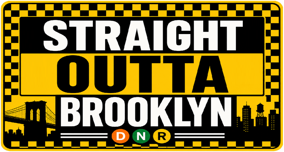 New York Vibe Photo Booth Props – 5 Double-Sided Party Props vibrant Brooklyn sign with classic yellow and black design.