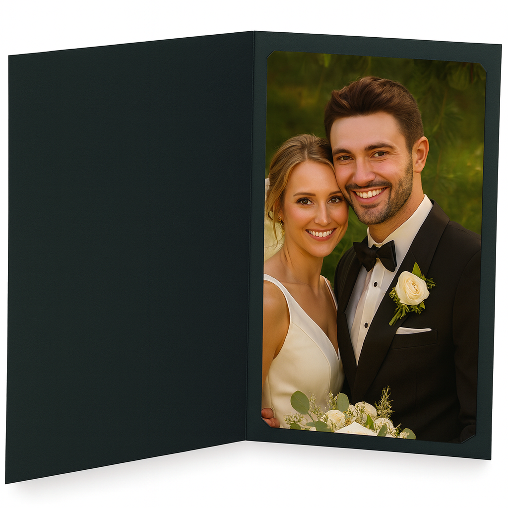 photo folder 4x6 & 5x7 maple tap - simply black low cost with corner slits
