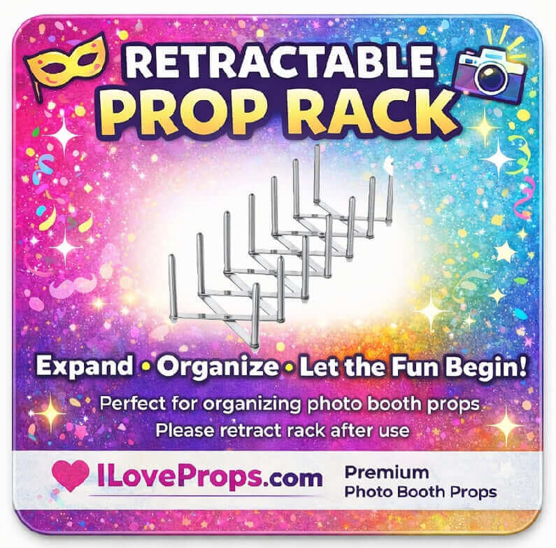 Retractable Prop Stand for organizing photo booth props at events, expands for easy setup and organization.