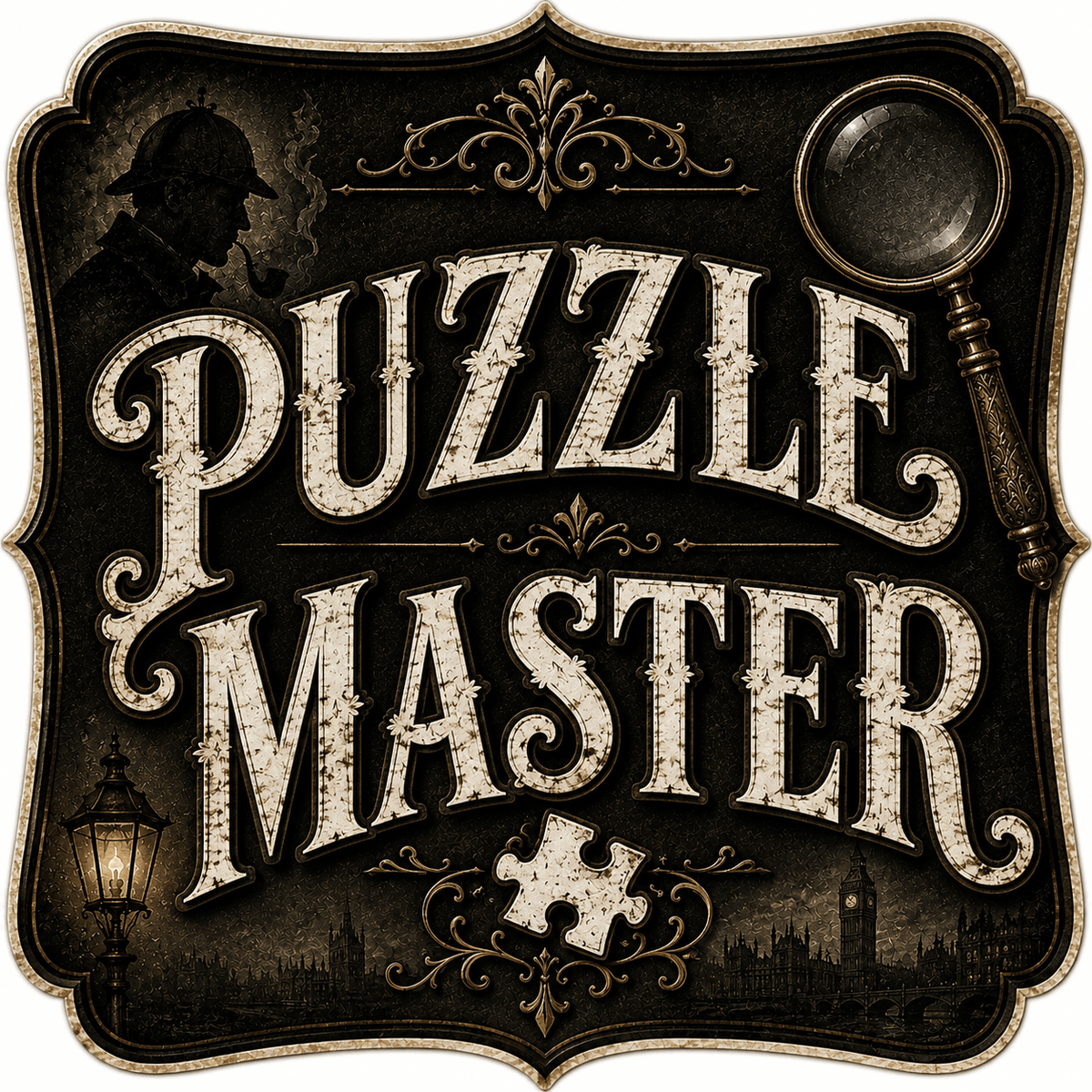 Escape Room Photo Booth Props – 5 Double-Sided Puzzle Party Props sign with vintage design and puzzle piece.