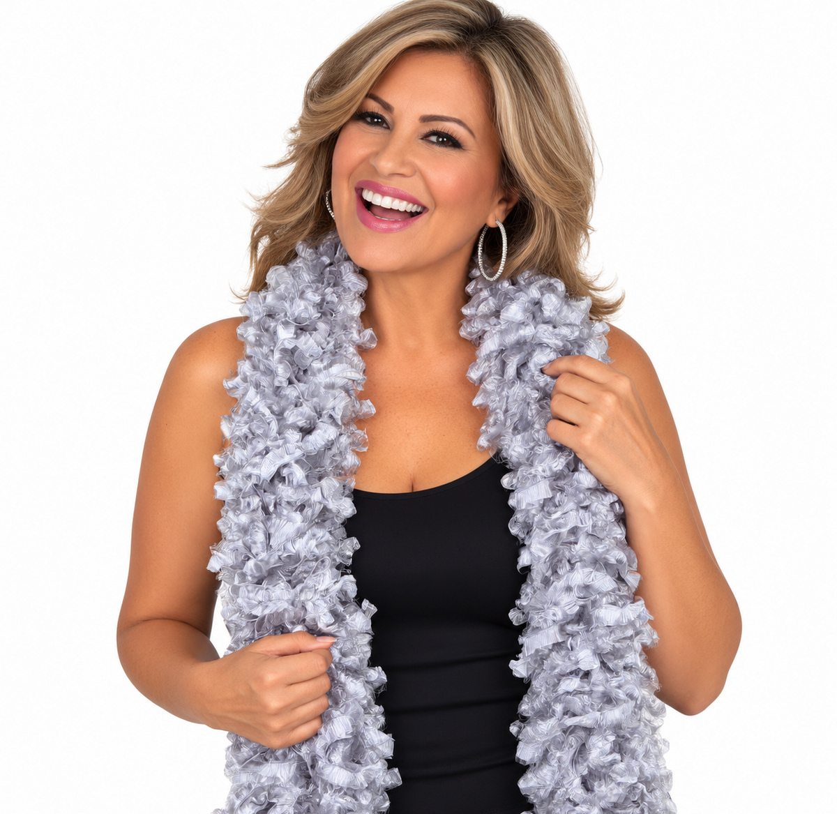Silver featherless boa for weddings, photo booths and New Year’s Eve parties