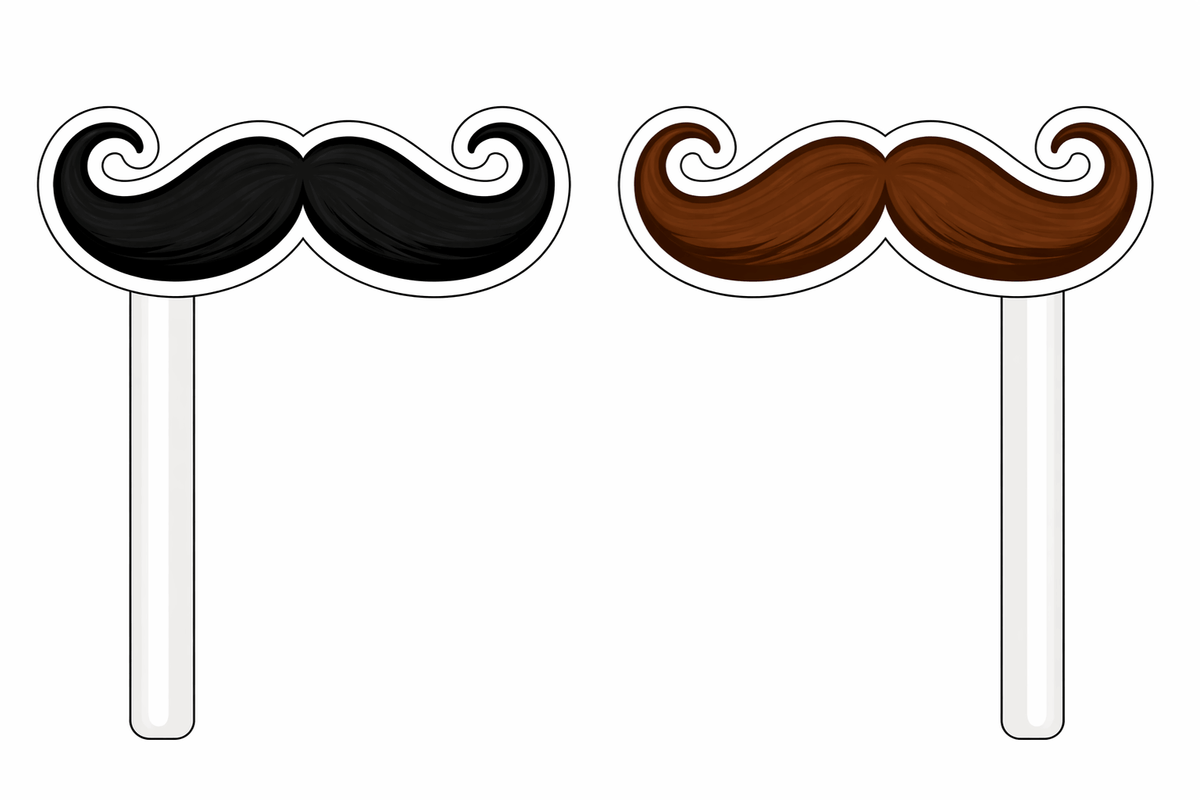 Ultimate Mustache Set Photo Booth Props featuring black and brown mustache props on sticks.