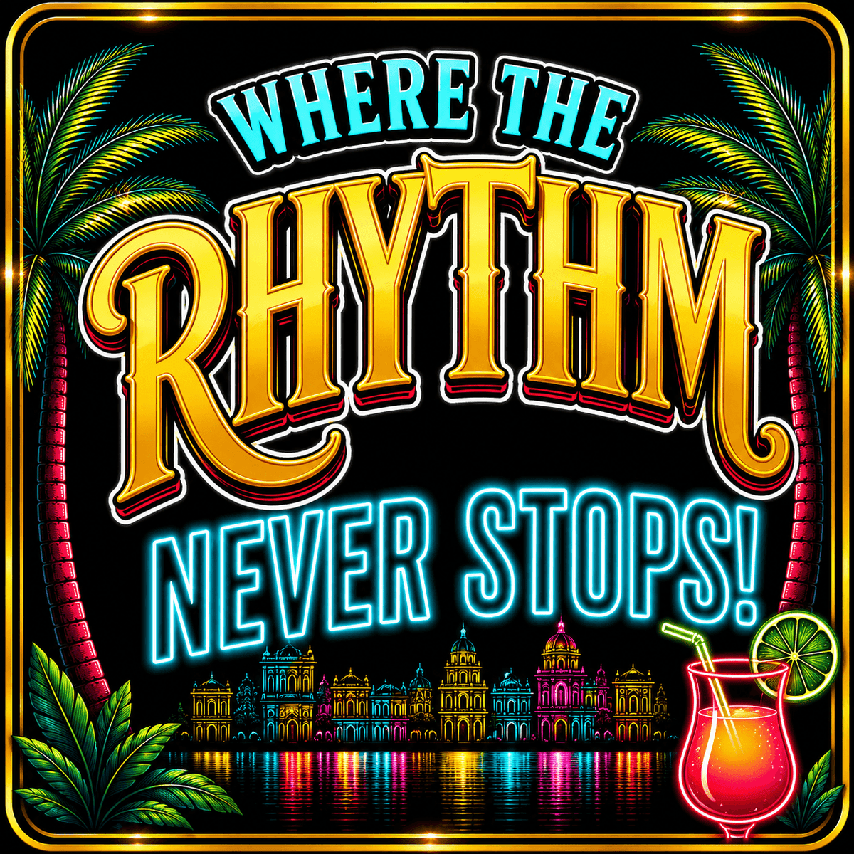 Havana Nights Photo Booth Props – 5 Double-Sided Cuban Party Props sign with tropical elements and colorful text.