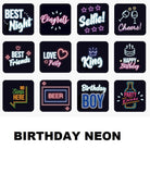 "Birthday Neon Squares" - 6 Piece Collection - Eventprinters.com