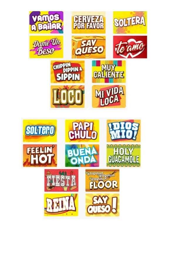 TEQUILA!! - PHOTO BOOTH SIGN PROPS - EN ESPANOL. Set of 10 Double Sided PVC PROPS. - Eventprinters.com